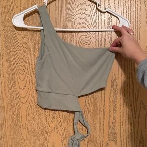 ILLA ILLA One-Shoulder Crop Top in Sage Green